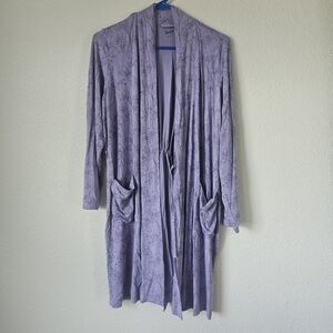 Duluth Trading XS Dang Soft Knee Length Robe Pockets Purple Floral